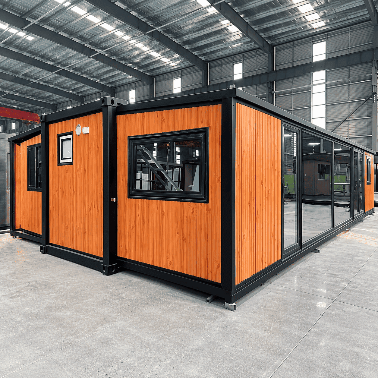 Casa Box 40フィート拡張可能なコンテナハウス |垂直溝付き木製外装ハイエンド建築プレハブ